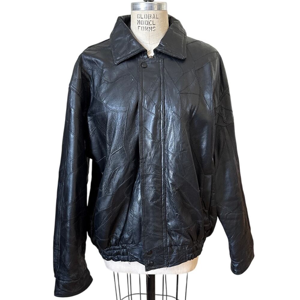 Fondini Fashions Men's Patchwork Leather Jacket Black Size XL Vintage y2k